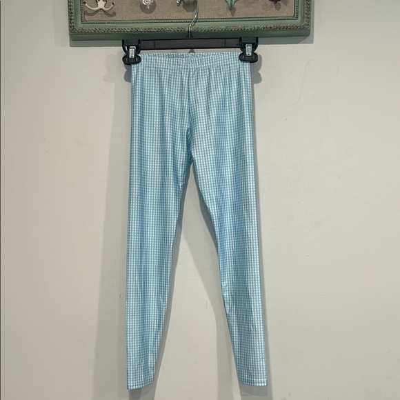 Terez Light Blue white Gingham Kids full length stretch Leggings pants 10/12 - Picture 1 of 5